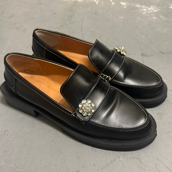Ganni Women’s Embellished Moc Toe Leather Loafers - Picture 1 of 4